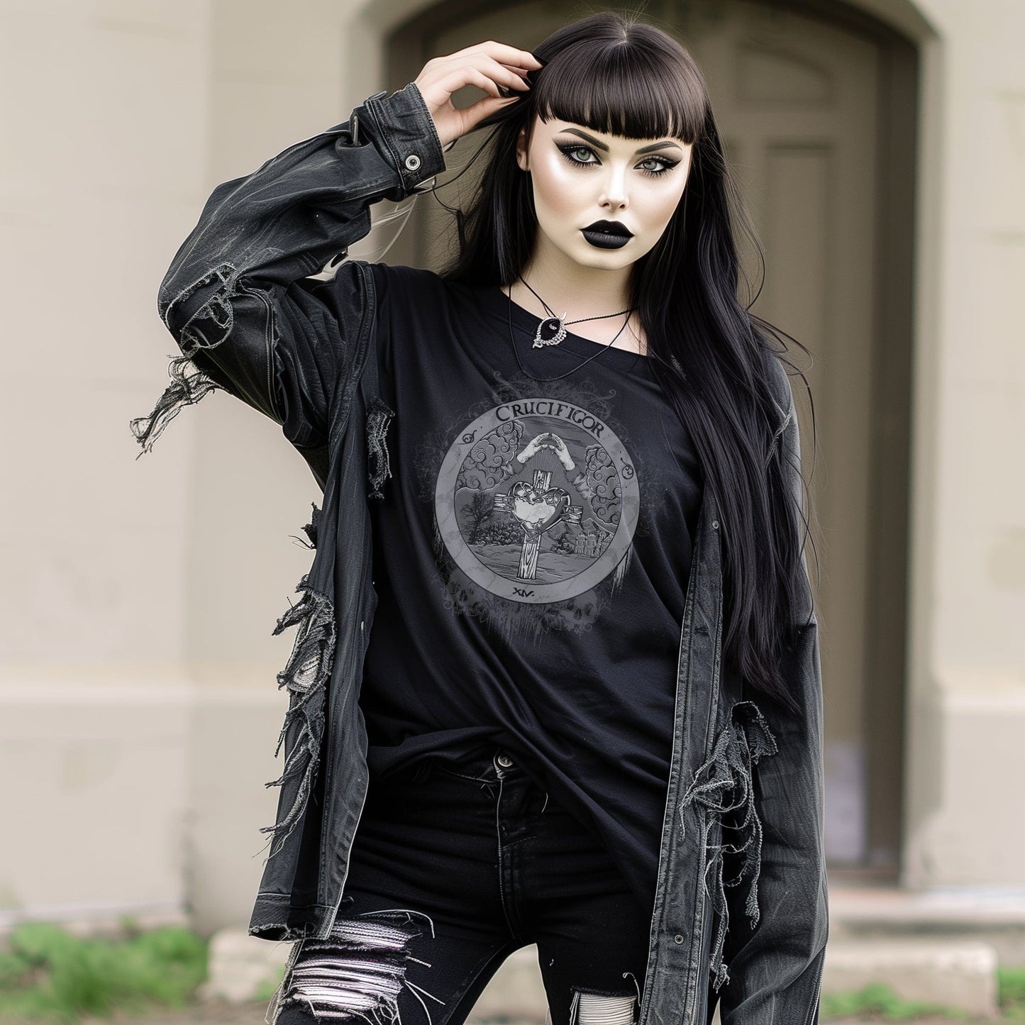 Crucifigor T-Shirt - Alchemy and Rosicrucian Symbols | Gothic Fashion, Occult Clothing, Wiccan Streetwear, Dark Aesthetic Apparel