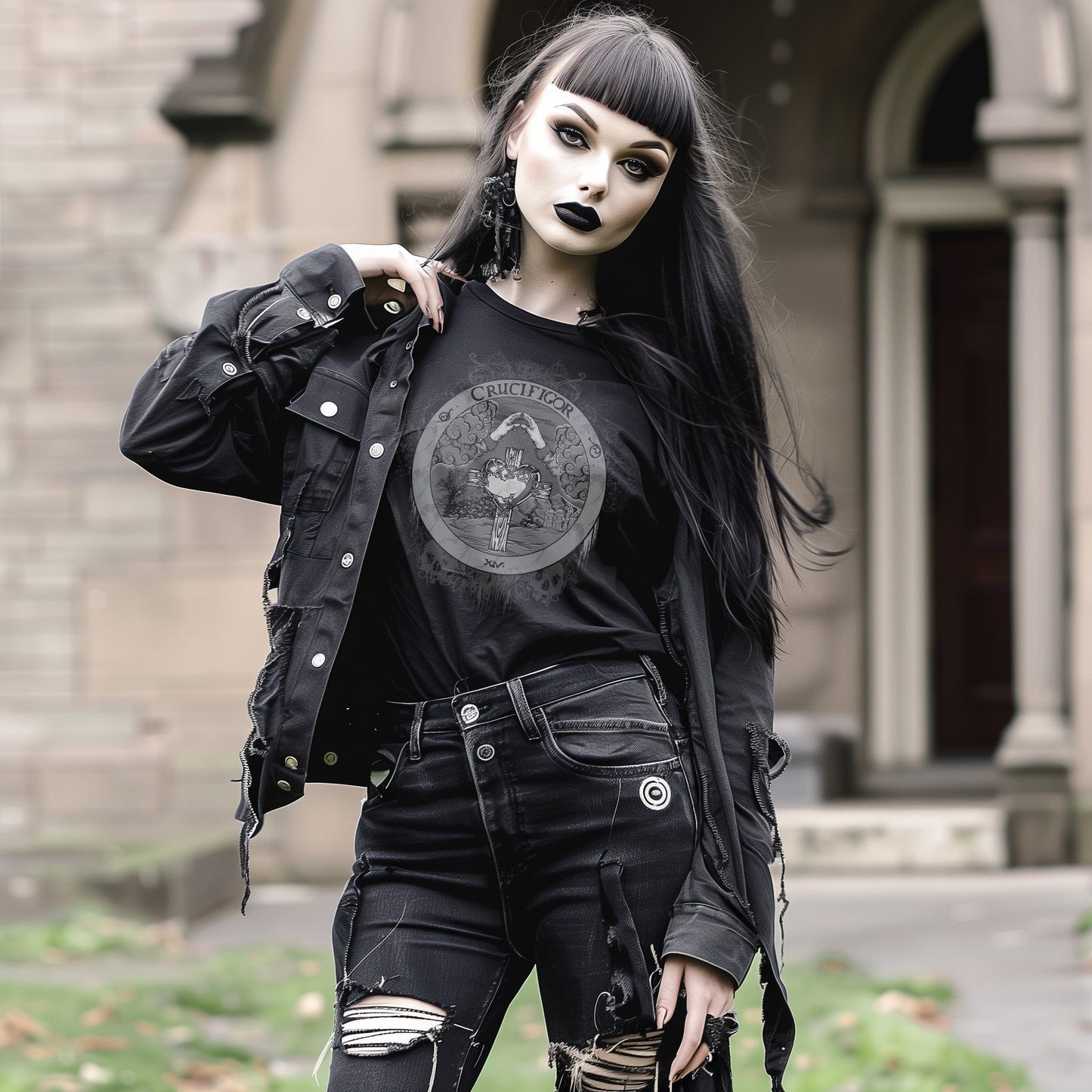 Crucifigor T-Shirt - Alchemy and Rosicrucian Symbols | Gothic Fashion, Occult Clothing, Wiccan Streetwear, Dark Aesthetic Apparel