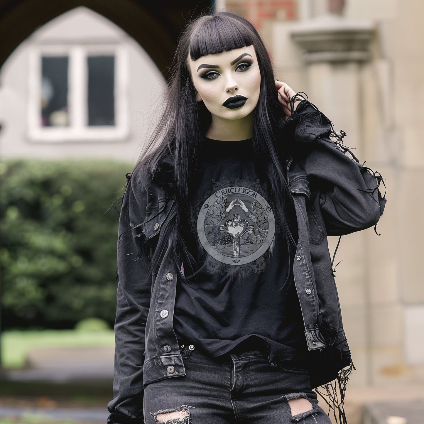 Crucifigor T-Shirt - Alchemy and Rosicrucian Symbols | Gothic Fashion, Occult Clothing, Wiccan Streetwear, Dark Aesthetic Apparel