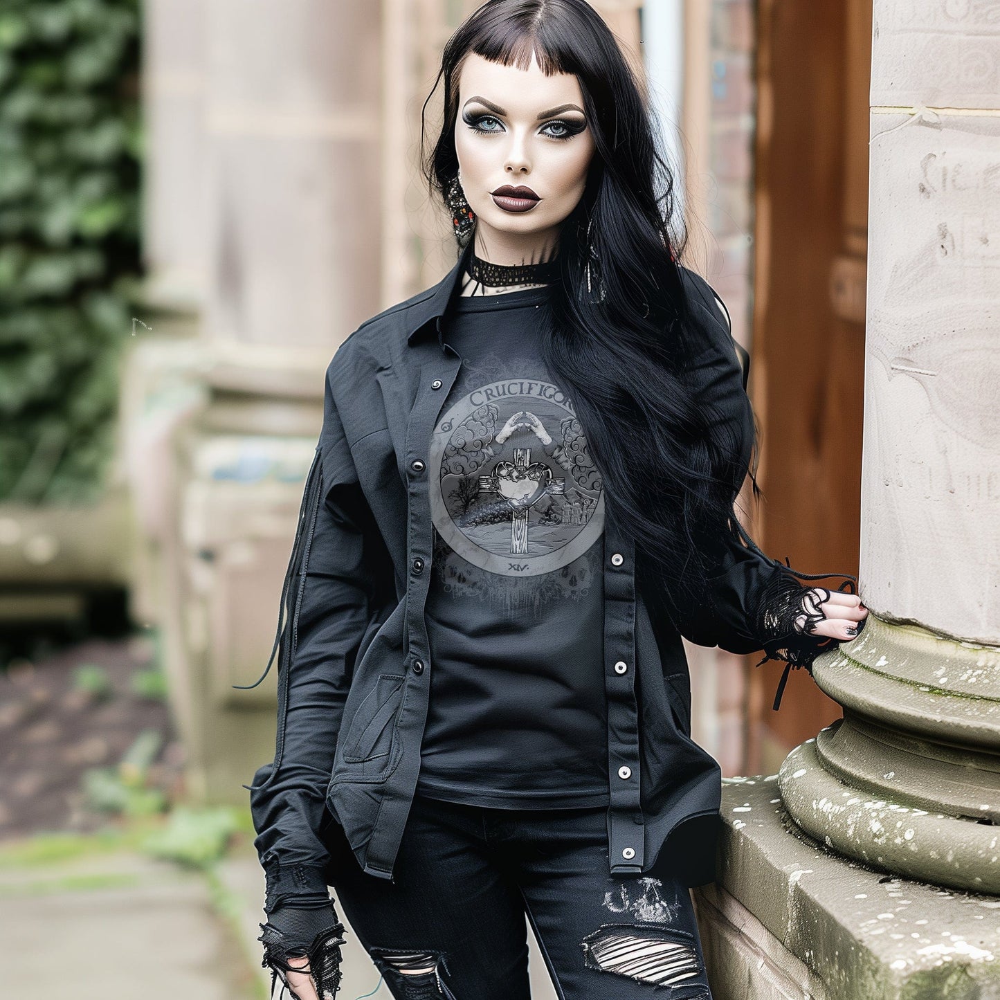 Crucifigor T-Shirt - Alchemy and Rosicrucian Symbols | Gothic Fashion, Occult Clothing, Wiccan Streetwear, Dark Aesthetic Apparel