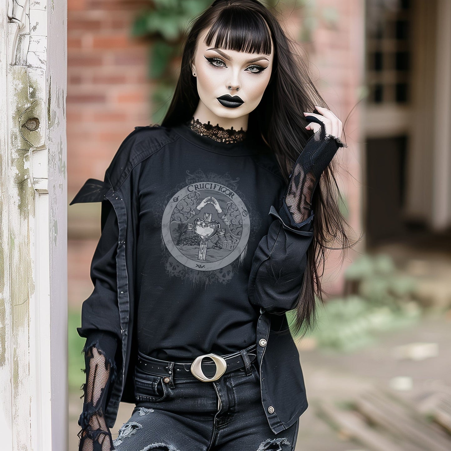 Crucifigor T-Shirt - Alchemy and Rosicrucian Symbols | Gothic Fashion, Occult Clothing, Wiccan Streetwear, Dark Aesthetic Apparel