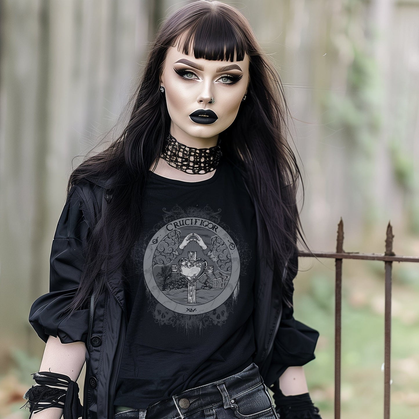 Crucifigor T-Shirt - Alchemy and Rosicrucian Symbols | Gothic Fashion, Occult Clothing, Wiccan Streetwear, Dark Aesthetic Apparel