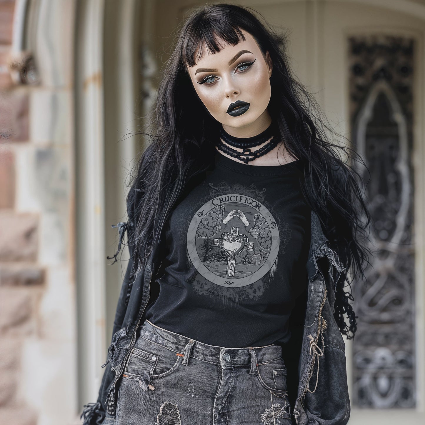 Crucifigor T-Shirt - Alchemy and Rosicrucian Symbols | Gothic Fashion, Occult Clothing, Wiccan Streetwear, Dark Aesthetic Apparel