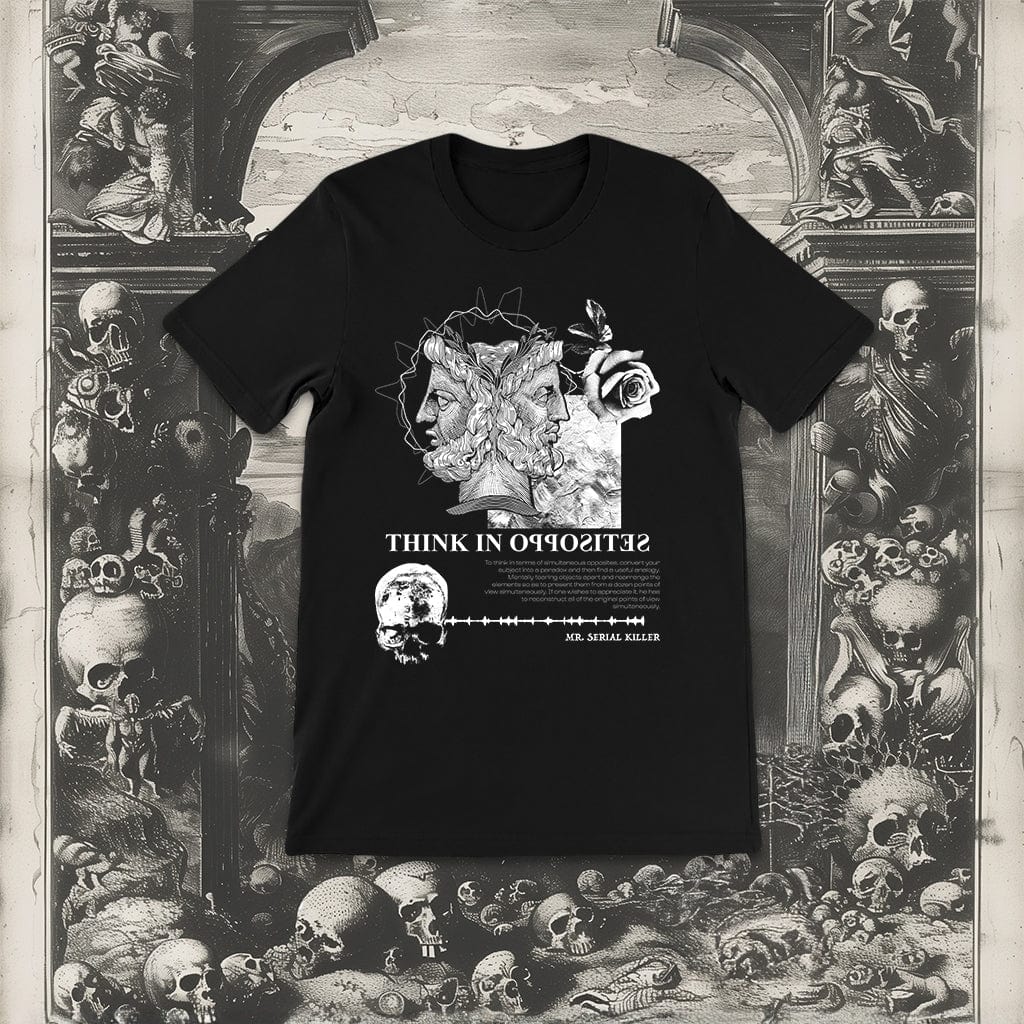 Head of Janus Graphic T-Shirt with esoteric and macabre design elements by Mr. Serial Killer