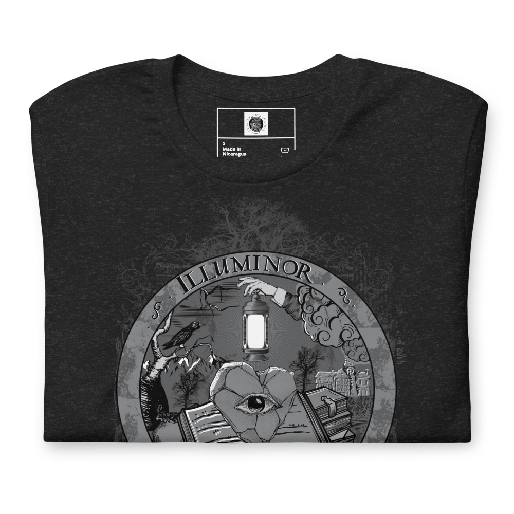 Illuminor Graphic T-Shirt mockup showcasing unique gothic Rosicrucian design