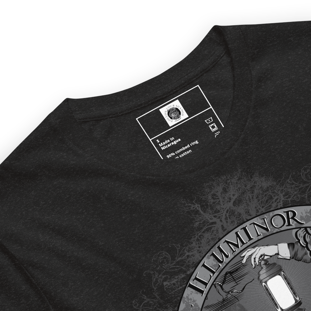 Illuminor Graphic T-Shirt mockup showcasing unique gothic Rosicrucian design