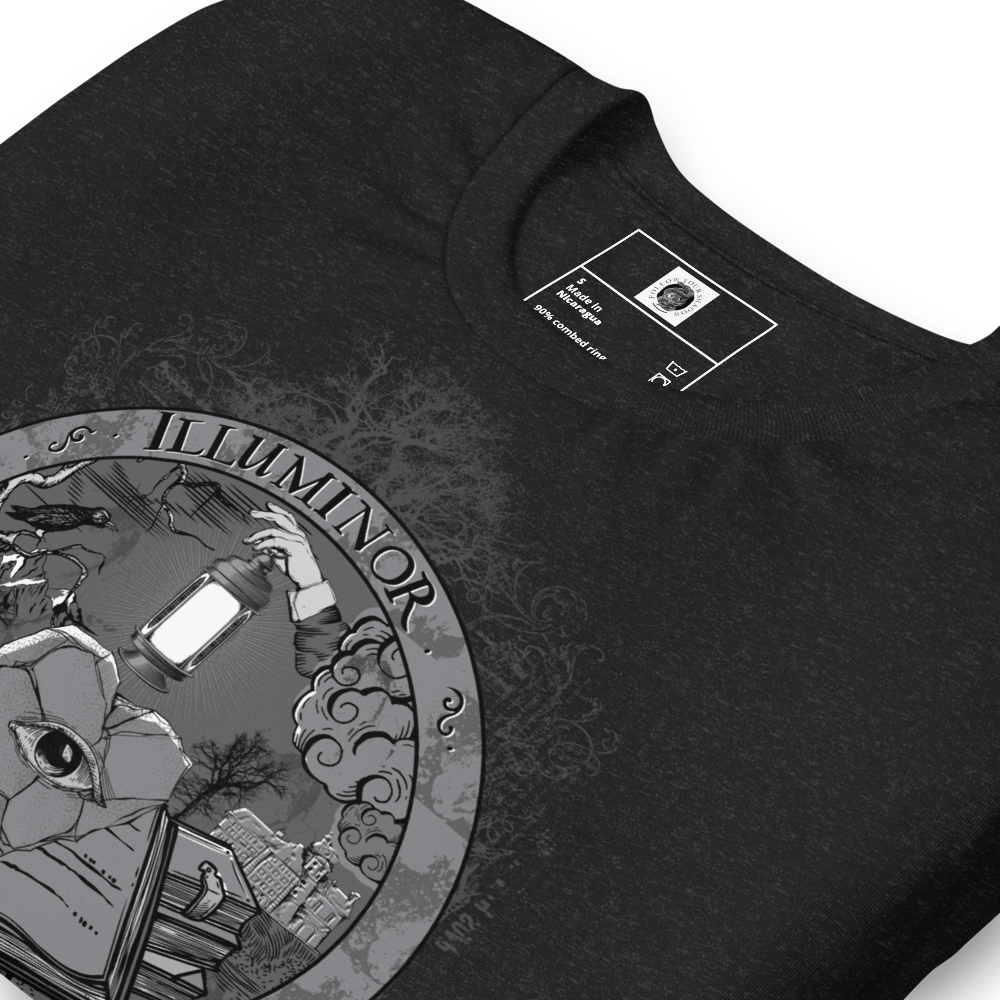 Illuminor Graphic T-Shirt mockup showcasing unique gothic Rosicrucian design