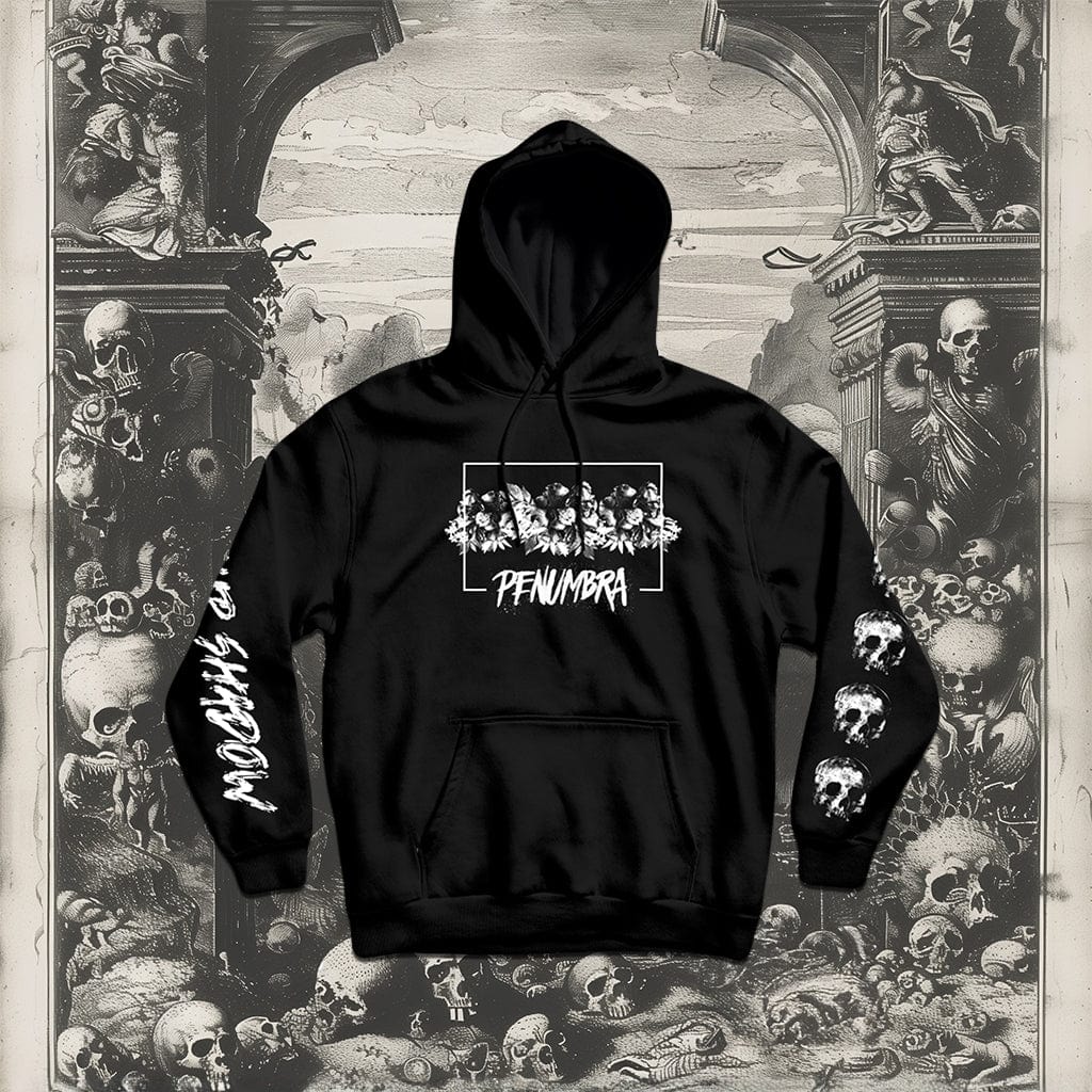 Penumbra Black Hoodie featuring a haunting silhouette design, part of the Dark Macabre Collection.