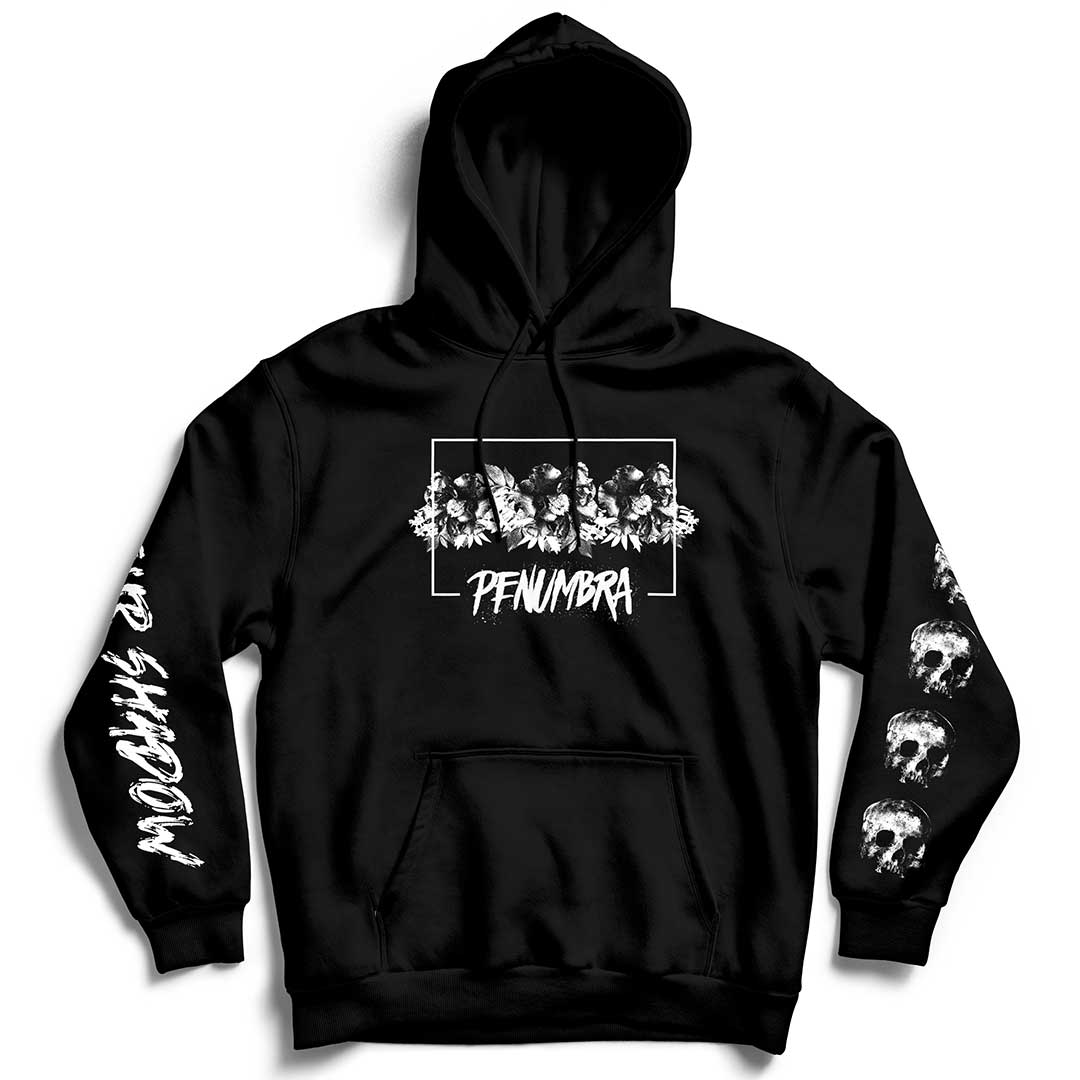 Penumbra Black Hoodie featuring a haunting silhouette design, part of the Dark Macabre Collection.