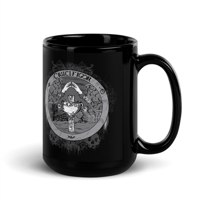 Crucifigor Black Mug | Alchemy & Rosicrucian Symbols | Gothic & Occult Aesthetic