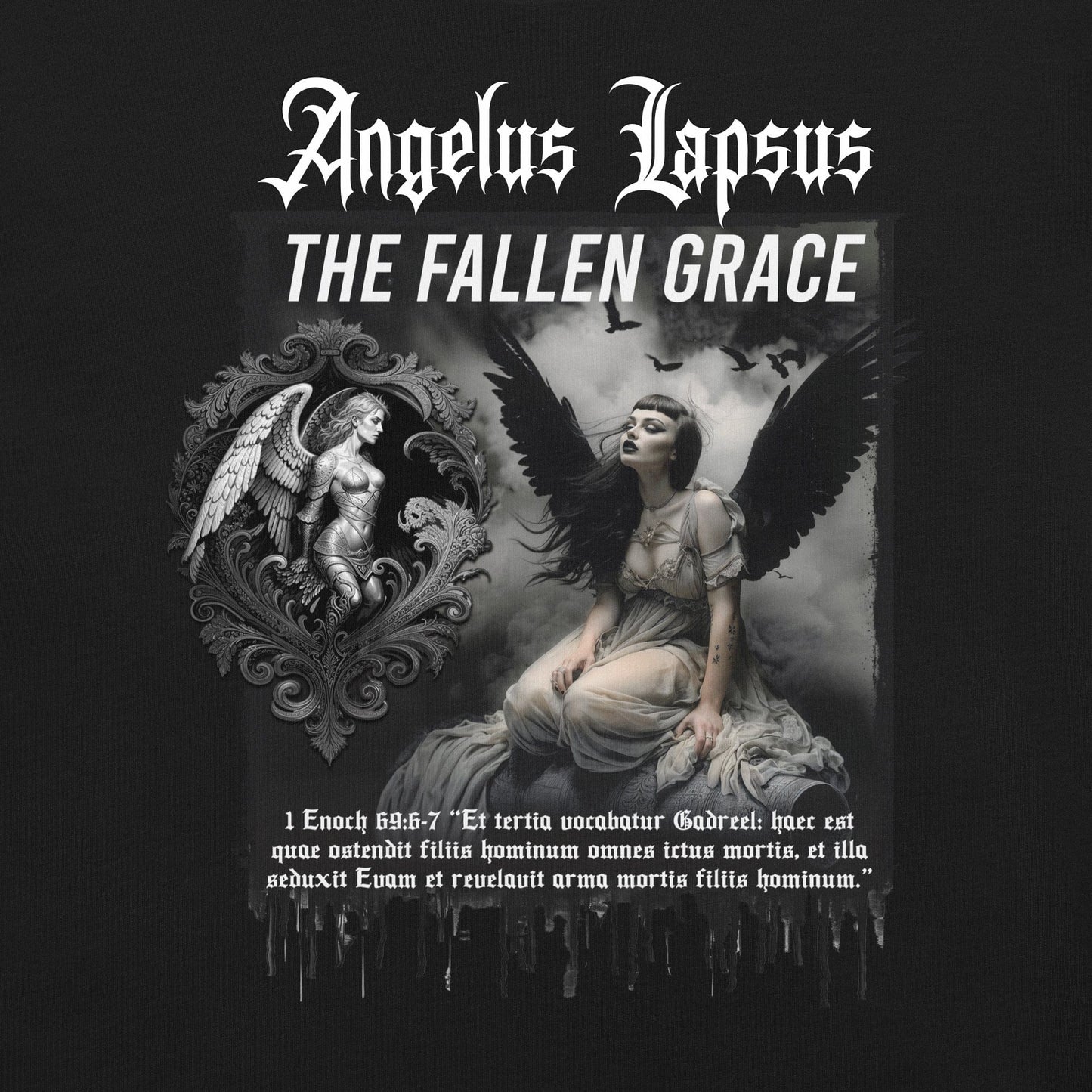 Gadreel: The Fallen Grace - Angelus Lapsus White Graphic T-Shirt mockup