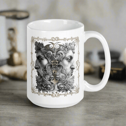 Janus Head Coffee Mug by Mr. Serial Killer - Duality & Transition Design