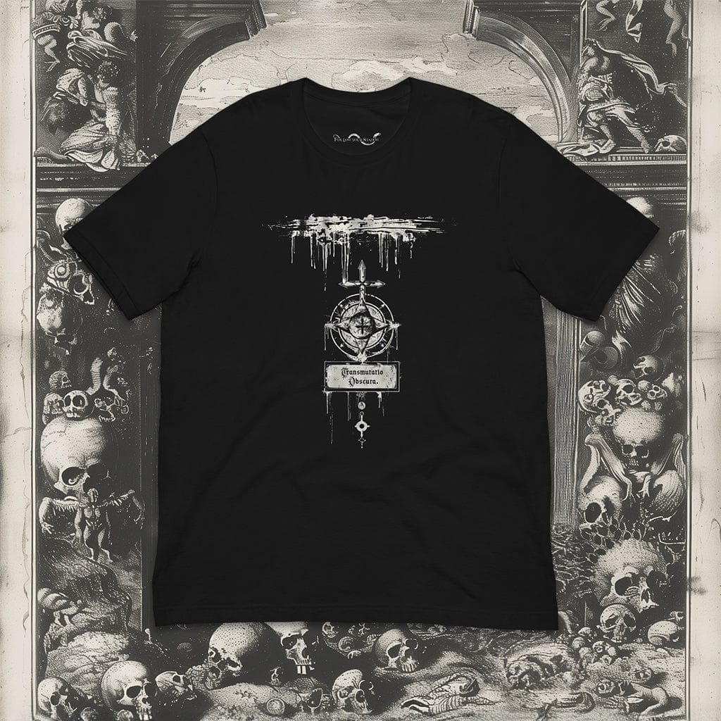 Transmutatio Obscura Graphic T-Shirt with Dark Lover Archetype design for modern witches, mystics, and horror fans.