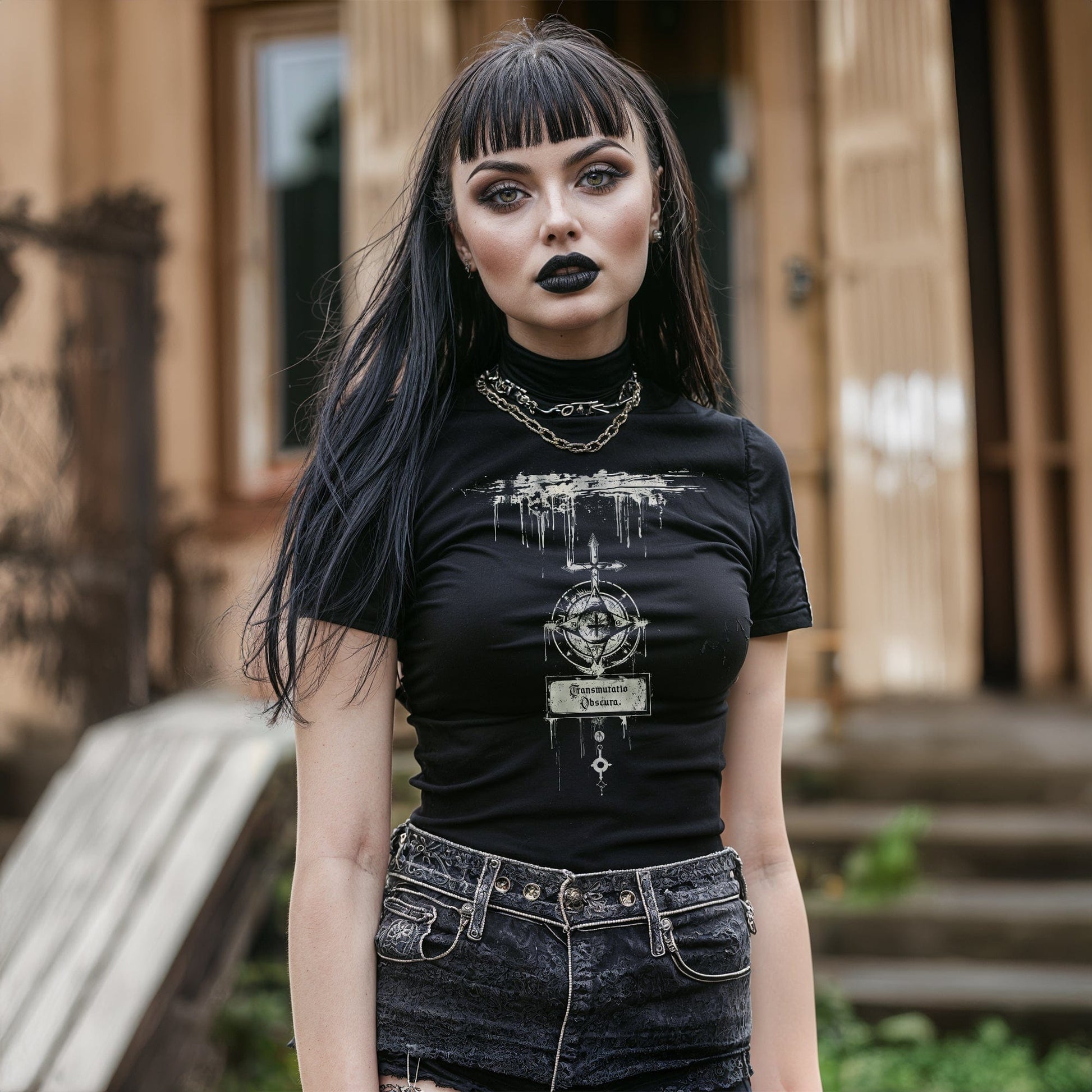 Transmutatio Obscura Graphic T-Shirt with Dark Lover Archetype design for modern witches, mystics, and horror fans.