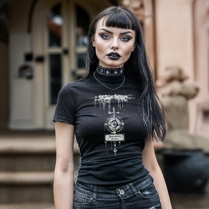 Transmutatio Obscura Graphic T-Shirt with Dark Lover Archetype design for modern witches, mystics, and horror fans.