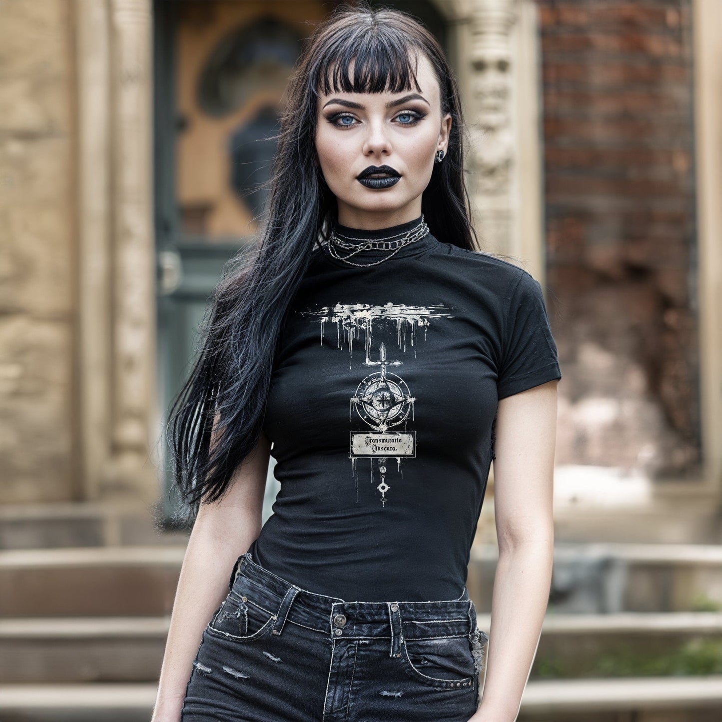 Transmutatio Obscura Graphic T-Shirt with Dark Lover Archetype design for modern witches, mystics, and horror fans.