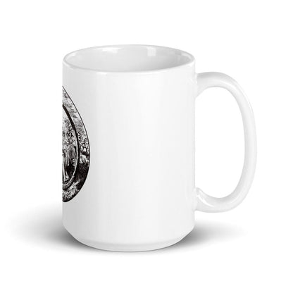 Mockup of Ouroboros and Philosopher Alchemical Art Coffee Mug featuring an alchemical illustration inspired by Renaissance texts, available in 11oz and 15oz sizes, perfect for esoteric enthusiasts and philosophers.