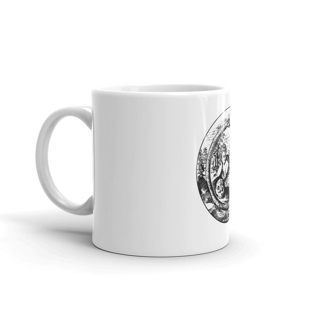 Mockup of Ouroboros and Philosopher Alchemical Art Coffee Mug featuring an alchemical illustration inspired by Renaissance texts, available in 11oz and 15oz sizes, perfect for esoteric enthusiasts and philosophers.